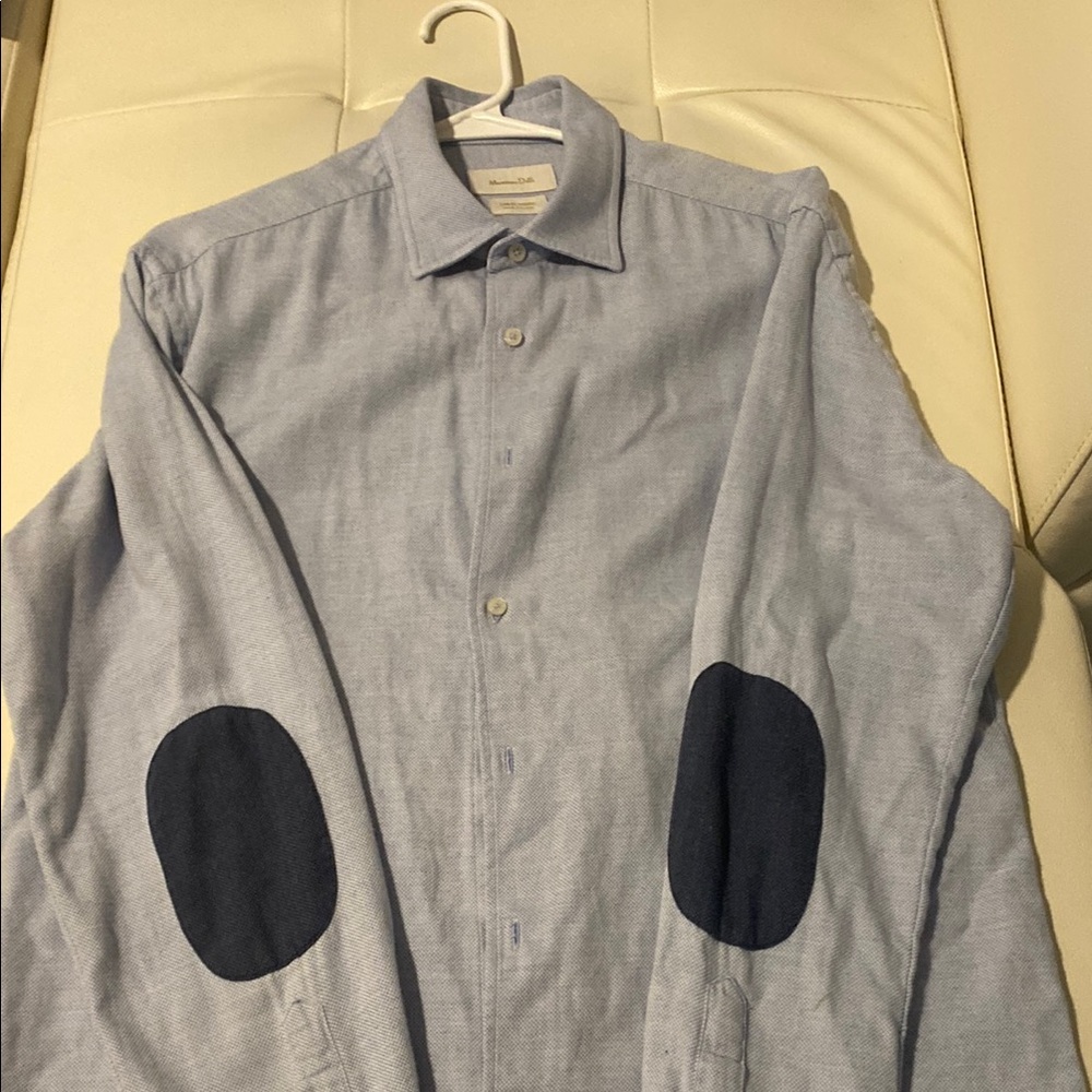 Men's Blue Shirt with Elbow Patches